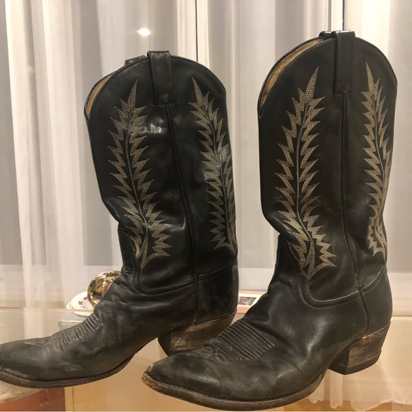 Leather Tony Lama Boots; Size 10. Worn with lots of old wear marks as pictured. - Picture 5 of 14